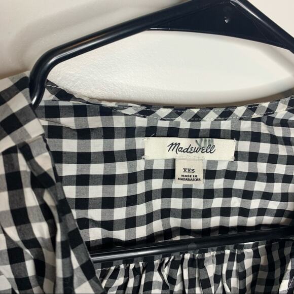 Madewell Surplice Black & White Gingham Short Sleeve Wrap Tie Top Size XXS - Picture 3 of 8